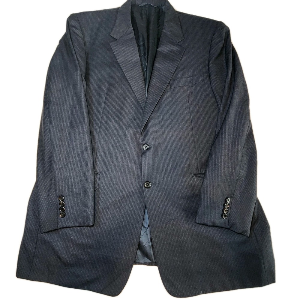 HICKEY FREEMAN Suit Jacket  Mens 46L Charcoal Gray Chalk Striped 100% Wool